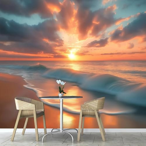 Murales Decorativos para pared 3D Playa Puesta De Sol Paisaje Natural Mural De La Pared Papel Tapiz Fotográfico Para Sala De Estar Sofá Tv Fondo Papeles De Pared Decoración Del Hogar 300×210 cm