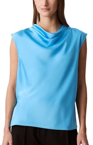 Calvin Klein Jeans Blusa de Satén con Cuello Cascada para Mujer, Azul Ethereal, Pequeña