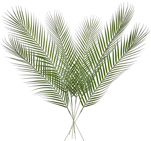 Hollyone 6PCS 30'' Green Palm Leaves, Large Artificial Leaves Tropical Fake Palm Leaf Stems, Decorative Faux Plants for Jungle Party, Wedding Decorations, Floral Arrangements, Home Decor