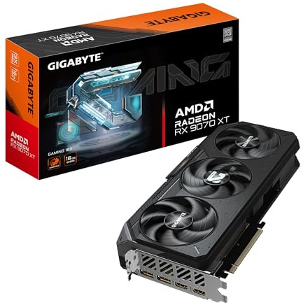 GIGABYTE Radeon RX 9070 XT Gaming 16G Carte Graphique - 16 Go GDDR6, 256 Bits, PCI-E 5.0, Fréquence du cœur 2970 MHz, 2 x DisplayPort 2.1a, 2 x HDMI 2.1b, GV-R9070XTGAMING-16GD