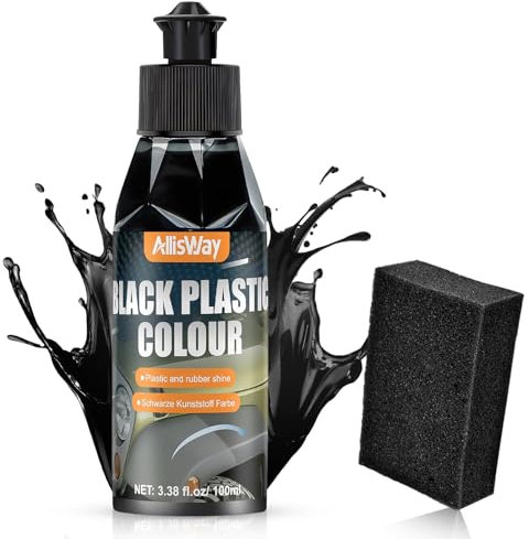 Allisway Peinture pour Plastique, Renovateur Plastique Voiture Interieur & Extérieur, Efface Rayure Voiture Noire, Empêche la Décoloration et le Vieillissement, Protection Longue Durée, 100 ml