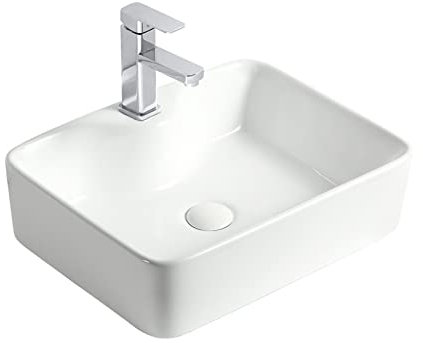 Lavabo de encimera Fregadero de baño rectangular de 18,8 x 14,5, lavabo de cerámica sobre encimera con grifo, lavabo de tocador blanco para lavabo, guardarropa y mueble de tocador