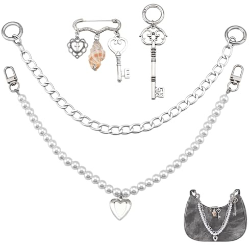 PH PandaHall 4 st väskberlocker set för handväskor pärlhandväska kedjor med hjärtberlocker, dekorativ säkerhetsnål handväska berlock och hjärtnyckel för handväska plånbok crossbody axelväskor