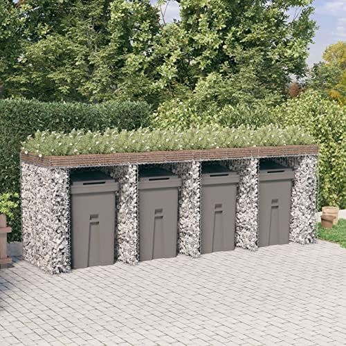 Galvanized Iron Gabion Wall Trash Storage Bin Shed - Outdoor 350x91x120 cm Durable Garden Waste Container Weather-Resistant Secure & Stylish Solution