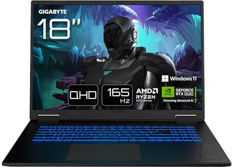 GIGABYTE Gaming A18 Ordinateur Portable - 18“, 165Hz WQXGA, AMD Ryzen 7 260, RTX 5060, 32Go DDR5 5600MHz, SSD Gen4 1To, Windows 11 Home, Garantie 2 Ans, Dolby Atmos, Gaming A18 3VHK3FRC64SH