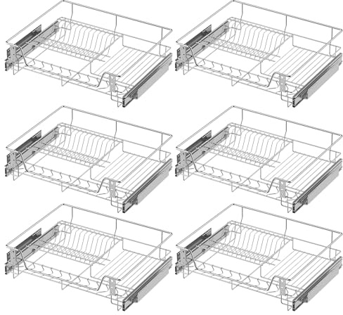 6x Pull Out Telescopic Kitchen Drawer, 60cm Wide Cabinet, Slide Out Wire Storage Drawers for Kitchen, Pantry, Bathroom Cabinets, Base Larder Organiser, Pull-Out Organiser(56.4x41x14.7cm)