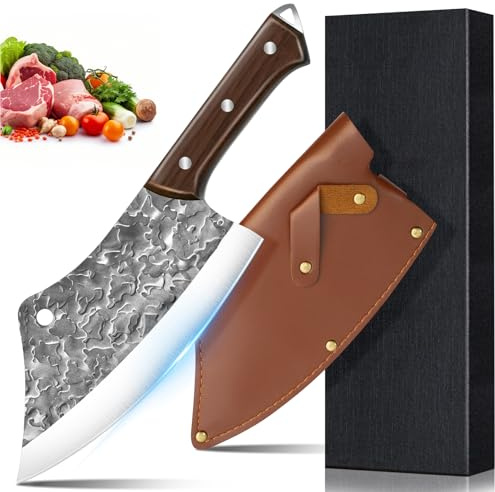 MDHANDD 32cm Ausbeinmesser - Hochcarbonstahl Klinge mit 90° extrem scharfer Messer, Ergonomischem Griff, ideal für Fisch, Fleisch Entbeinen, metzgermesser mit Leder-Messerscheide, für Küche und BBQ.