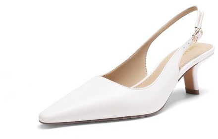 DREAM PAIRS Women's Slingback Kitten Heels - 2.36 Inch Low Heel Pointed Toe Pumps, Comfortable Closed Toe Dress Shoes for Office Work, Classic Holiday Heels,Size 8,White,SDPU25092W