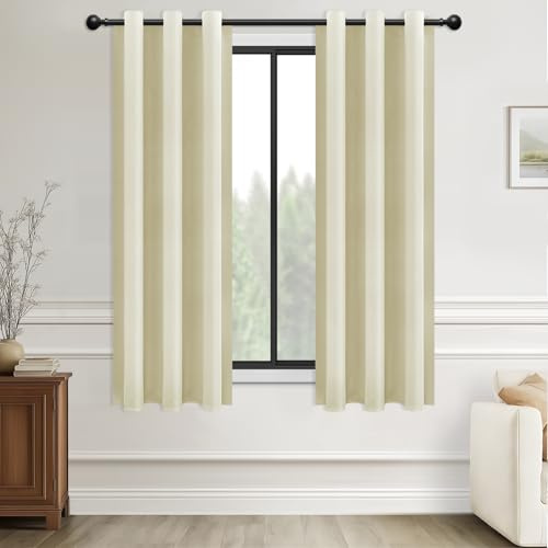 MRTREES Cream Beige Blackout Eyelet Curtains, 2 Panels W52 x L63 Inch | Blackout Thermal Eyelet Curtains for Bedroom, Living Room, Study, Balcony, Privacy Window Treatments, 132x160 CM