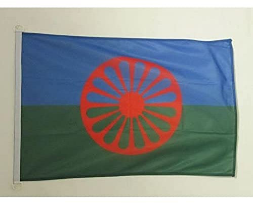 AZ FLAG - Drapeau Gitan voyageur Spécial Extérieur - 150x90 cm - Drapeau Rom - Gypsy En Maille Bloquée Avec Anneaux Plastiques Intégrés - 170g