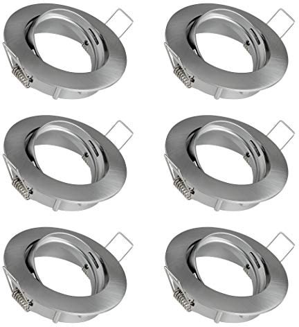 SEBSON Einbaustrahler rund schwenkbar 6er Pack, Alu geschliffen matt, Einbaurahmen Lochdurchmesser 75mm, Decken Spot inkl. GU10 Fassung für LED/Halogen