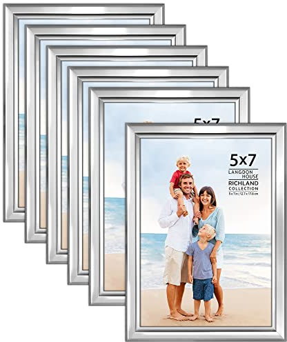 Langdon House 5x7 Picture Frames Set (Silver, 6 Pack) Distinguished Edging for Classic Style, Richland Collection