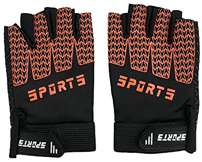 BEISIJIA Halbfinger-Handschuhe für Kinder, atmungsaktiv, rutschfest, für Outdoor-Sport, stoßfest, fingerlose Handschuhe für Radfahren, Motorrad, Laufen, Fahren, Klettern (Orange)