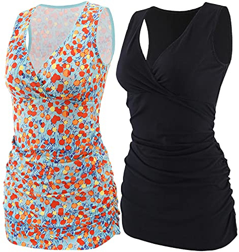 ZUMIY Top maternità e prémaman, Cotone V Neck Donna Increspato Camicia di maternità Vita/Gravidanza T-Shirt