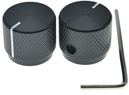 KAISH 2pcs 51/64(20mm)Diam. Aluminium Potentiometer Knobs 1/4 Universal Pot Control Knobs with Indicator and Set Screw for Guitar/Bass/AMP Amplifier/Power Amplifier/Preamps Black with Indicator Line