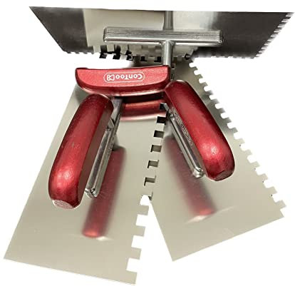 Zahnspachtel Set 3 Stück Zahnkelle 6mm, 8mm, 10mm Maurerkelle Holzgriff Edelstahl 280x130 Contoo CT029