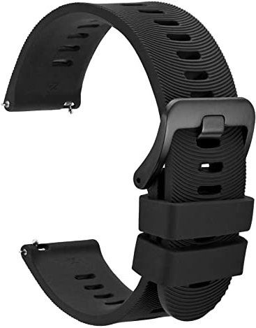 WOCCI 22mm Gewölbte Streifen Silikon Uhrenarmband, Schnellverschluss, Schwarze Schnalle (Schwarz)