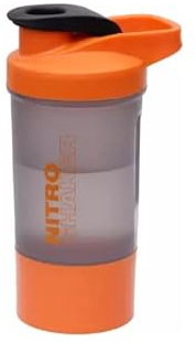 JMS we create smile 1 x 600 ML Plastic BPA Free Protien Shaker Bottle with Storage Compartment Supplements Measurement Scale Mixing Ball Flip Cap Screw Lid 100% Food Grade (orange)