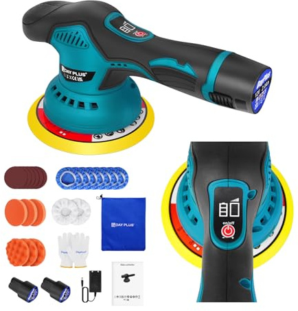 Huini Máquina pulidora inalámbrica con 2 baterías de 12 V, tampón con almohadilla de pulido, para el cuidado del coche