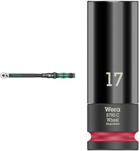 Wera 05075622001 Click-Torque C 3 Drehmomentschlüssel mit Umschaltknarre Schwarz, Grün, 1/2, 40-200 Nm & 05004590001 8790 C Wheel Impaktor, Steckschlüsseleinsatz mit 1/2-Antrieb, 17.0 mm