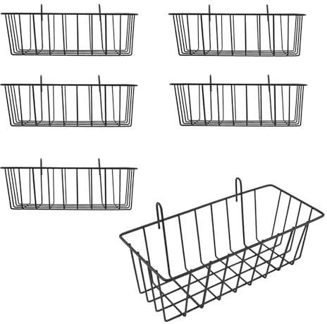 NAMYEUT 6 griglie da parete in metallo nero, 23 x 10 x 7,5 cm, con gancio, per griglia da parete, in filo metallico, per scaffali, design a griglia