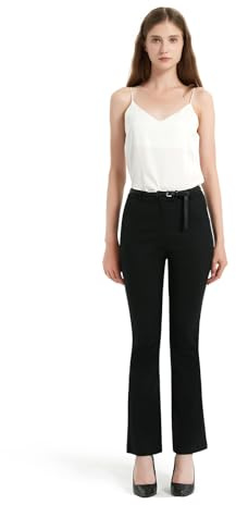 GLOWELFA Pantalon Femme Taille Haute Évasé Tailleur Femme Léger Stretch avec Poches Pantalon Travail Bureau Élégant (08750 M,Noir)