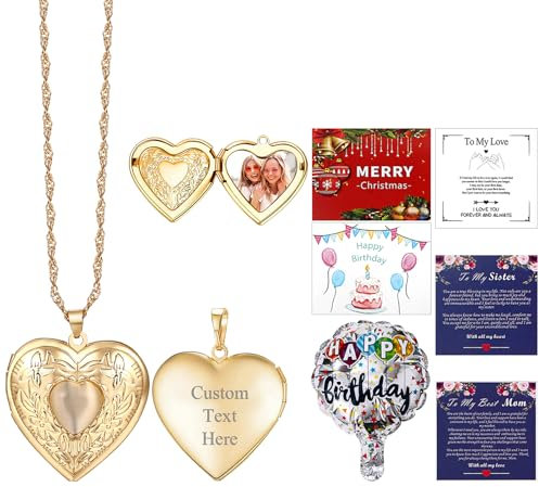 JewelryWe fotomedaljong halsband dam: guld hjärta medaljong att öppna för bilder memorial foto locket amulett hänge kedja med 5 kort jul födelsedag presenter till fru flickvän mamma, Koppar