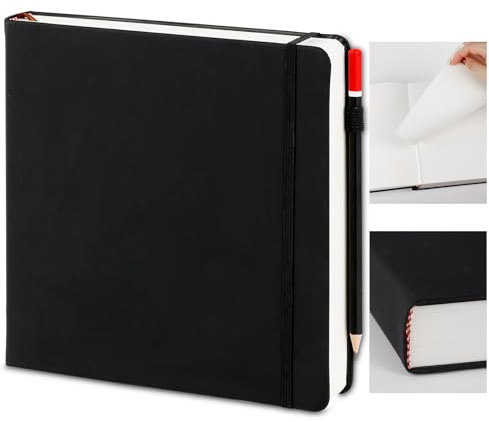 Cuaderno de Dibujo 160 Páginas 80 Hojas Bloc de Dibujo 200g/ m² Sketchbook con 1 Lápiz, Tapa Dura de PU, Libreta Dibujo Profesional para Pintar/Escribir Creaciones Artísticas, para Acuarela, Oleos