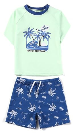 Hotfiary Jungen Badeanzug Rash Guard Set, Kinder zweiteiliger Badeanzug, kurz-/langärmeliges Schwimmshirt Top und Trunk Shorts, UPF 50+ Badeanzug Sonnenschutz Badebekleidung Strand Pool für 4-13 Jahre