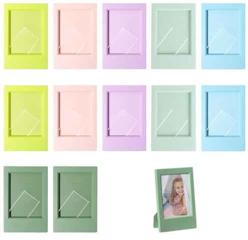 Sxutop 12 Piezas Mini Marcos de Fotos Marcos Pequeños Coloridos Marcos de Fotos de Plásticos Marcos Cuadrados de 3 Pulgadas Compatibles con Polaroid Fujifilm Instax Mini (9.2 x 6.1 cm)