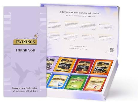 Twinings Thankyou Favourites Collection Gift Box | 40 Tea Bags | 8 Premium Green & Herbal Infusions | Gift Ideas for Women & Men