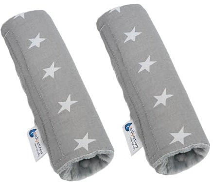 Medi Partners Protège Ceinture Enfant 2 Pièces Coussin de Sécurité Voiture Protege Kids 17x22cm 100% Coton Minky Cover Securite Auto Poussette pour Bebe Amovible (Étoiles avec Minky Gris)