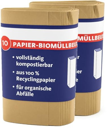 ARLI 20 sacchetti biologici per la spazzatura da 10 l, 20 x 16 x 34 cm, in carta riciclata da 70 g/m², compostabili e senza plastica, marrone e resistente all'umidità, per rifiuti biologici (20