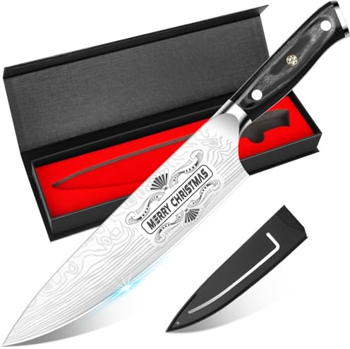 MOSFiATA 8 Chef Knife, Sharp Kitchen Knives Professional German Stainless Steel Chopping Carving Knife with Ergonomic Handle Gifts for Men Women