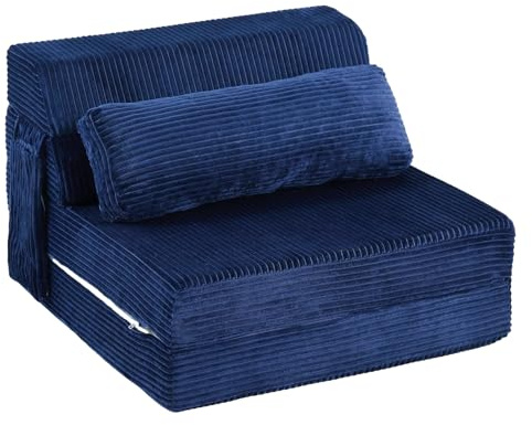 YOTATING Folding Sofa Bed with Pillow, Corduroy Convertible Sleeper Chair, Comfy Floor Futon Mattress Lounge Sofa for Adults, Fold Out Chair Bed for Living Room, Bedroom, Navy