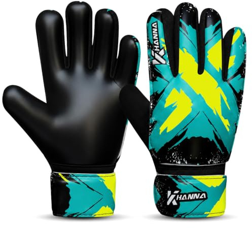 khanna Kinder-Torwarthandschuhe mit gepolsterter Handfläche | 4 mm Latex-Grip, atmungsaktive Torwarthandschuhe für Jungen und Mädchen | Jugend-Fußballhandschuhe für Training