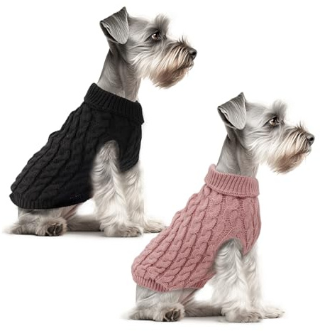 2 Pack Dog Jumpers Knitted Turtleneck, Warm Winter Dachshund Jumper Cute, Apparel Puppy Twist Striped Vest Dog Clothes for Dogs Cats (Black+Rouge, XL)