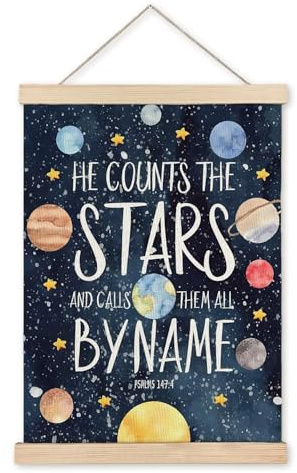 Komergave Sonnensystem Poster, Leinwand Planeten Kinderzimmer Deko mit Holz Posterleiste, Planeten Wanddeko Kinderzimmer für Babyzimmer und Klassenraum, 30x38cm