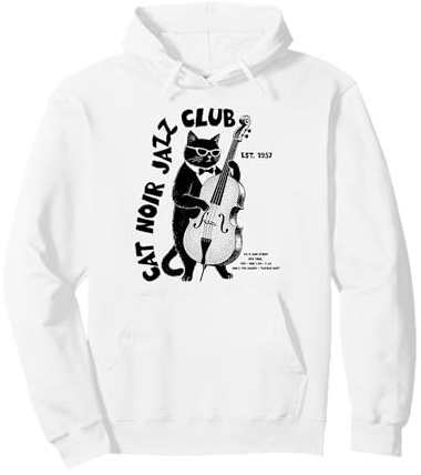 Chat Noir Jazz Club Contrebasse Vintage Sweat à Capuche