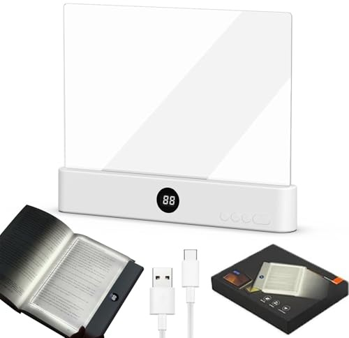Smart LED Book Light, Rechargeable LED Clear Full Page Reading Light with 3 Colors & Timer, Dimmable Clear Flat Reading Light, Student Reading Lamp Book Light Gifts for Readers Women Men (White)