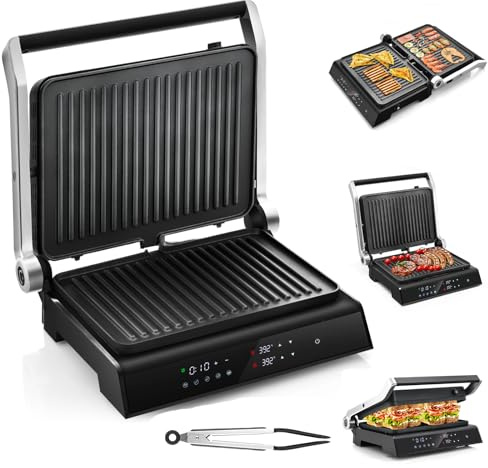 KOTEK Panini Grill Press Sandwich Maker, 3-In-1 Indoor Grill with 2 Removable Non-Stick Plates, Drip Tray, Dual Independent Temp Control, 5 Cooking Modes, Electric Contact Grill for Kitchen, 1200W