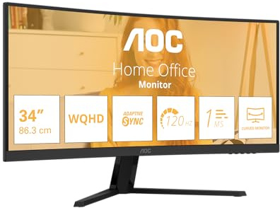 AOC CU34B3E 34 Zoll Curved, UW-QHD Monitor, 120Hz, VA Panel, 4ms GtG, HDR Ready, (3440x1440 HDMI 1x 2.0) Schwarz