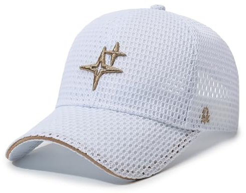YAMEE Mesh Baseball Cap for Men Women,Summer Breathable Embroidery Sun Hat, Lightweight Trucker Hat for Outdoor Sports, Golf, Hiking (UK, Alpha, One Size, White)