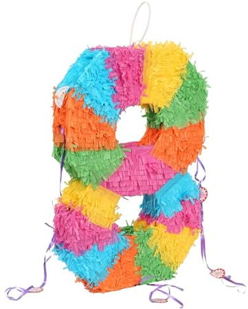 Fax Potato Number 8 Pop-Out Piñata Fillable Colorful Rainbow Pinata Lightweight Cardboard Party Decoration Pack Game Set for Birthdays, Anniversary