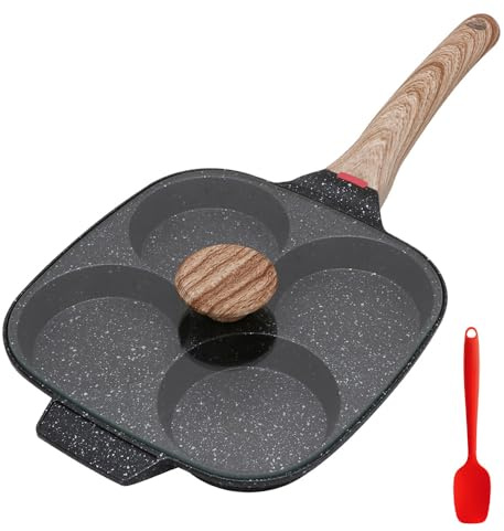 Bobikuke 4-Cup Egg Pan Nonstick, Egg Frying Pan with Lid Pancake Pan, Omelet Pan Induction Compatible for Breakfast- Black