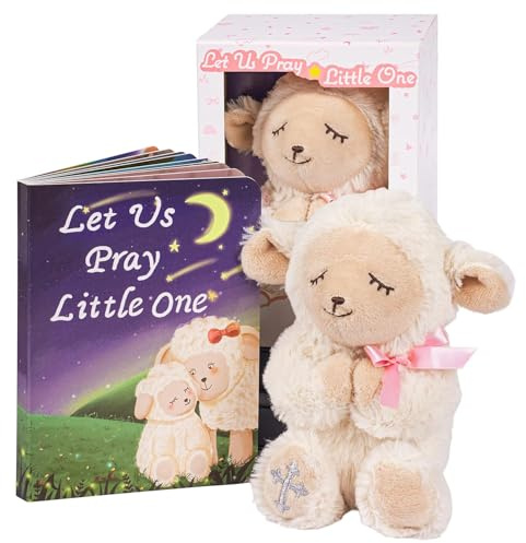 MyMateZoe Baptism Gifts for Girl, Great Christening, Dedication and Baptism Gift Set for Girl and Newborn Baby, Includes 7 Praying Lamb Plush Toy and Let Us Pray Baby Book in Keepsake Gift Box