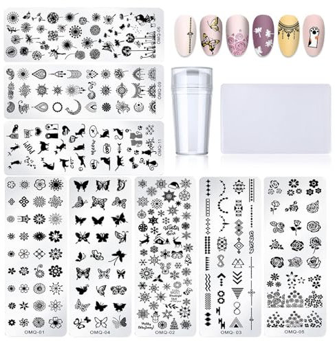 ZOCONE Nail Art Stamping Plates 10 PCS Placas Estampacion Uñas Nail Stamping Kit Patrón de Flores y Mariposas Plantilla Estampado de Uñas Sello DIY