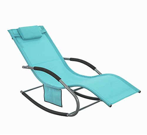 SoBuy Sonnenliege Gartenliege wetterfest Liegestuhl Schaukelstuhl mit Kopfkissen Relaxliege Schaukelliege Strandliege Outdoor Terrasse Balkon Camping bis 150 kg Türkis Gartenmöbel OGS28-HB