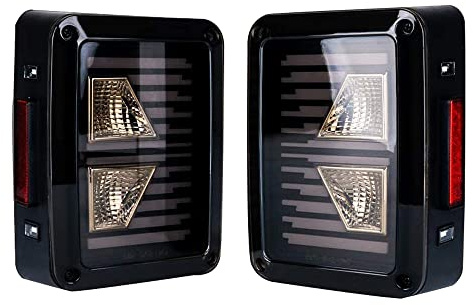 Riloer Feux arrière à LED Tourne le signal inversé, lentille de fumée arrière-feu pour les feux arrière Compatible avec Jeep Wrangler JK 2 porte / 4 porte 2007-2018