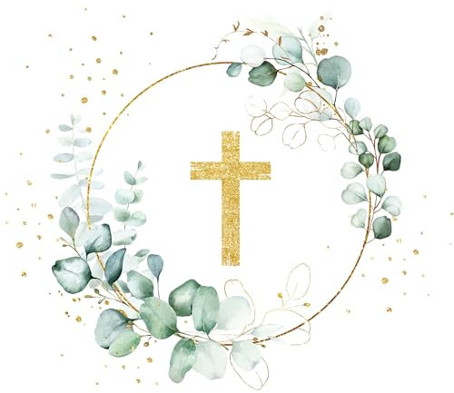 20 servilletas de cruz dorada alrededor de eucalipto blanco | confirmación | iglesia | boda | matrimonio | amor | manualidades | decoupage | técnica de servilletas | decoración de mesa 33 x 33 cm